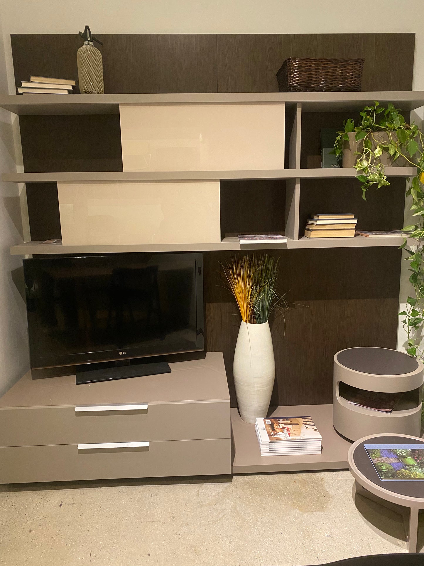 Open shelving with lower storage