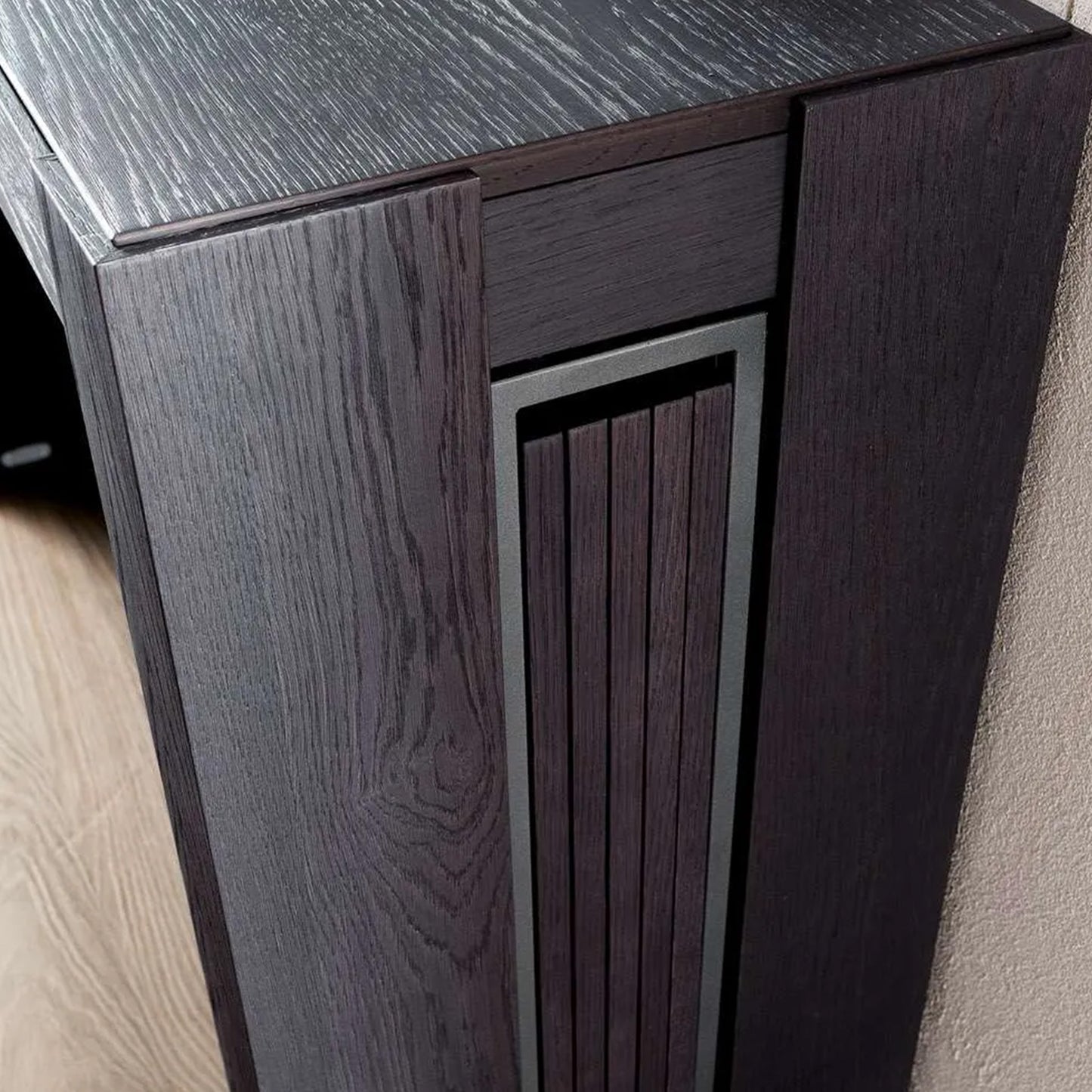 Close up of leaves stored internally space saving console table