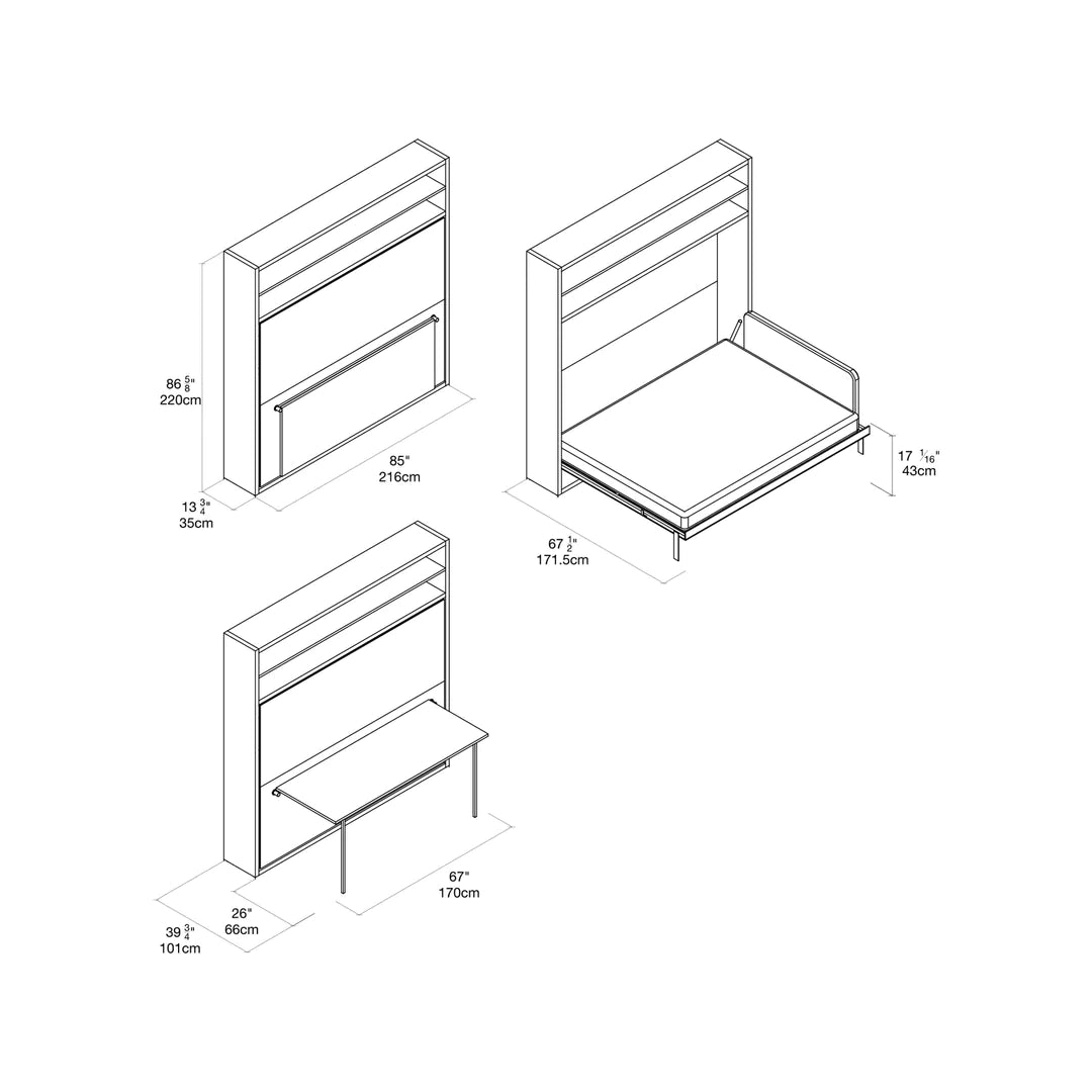 Dimensions for CLEI Adam wall bed with desk 