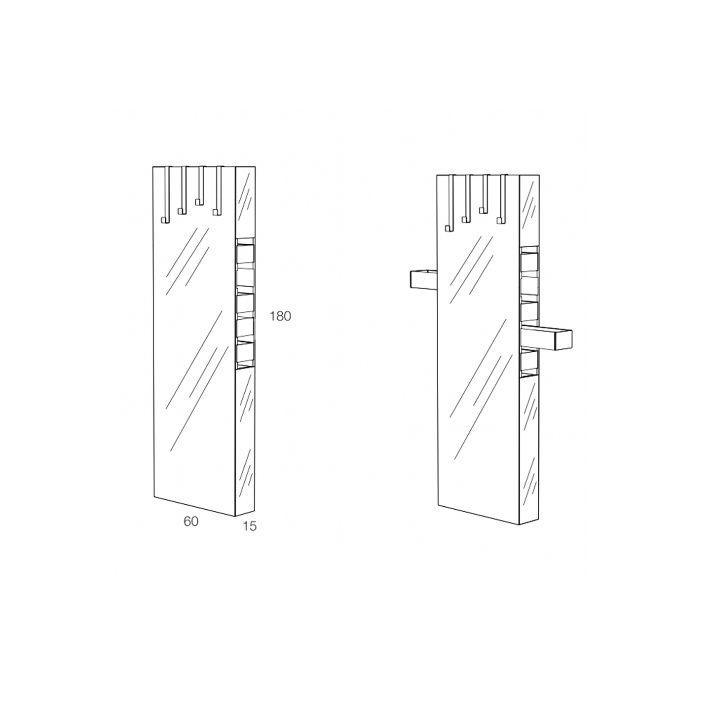 Technical drawings of Betty mirror with dimensions.