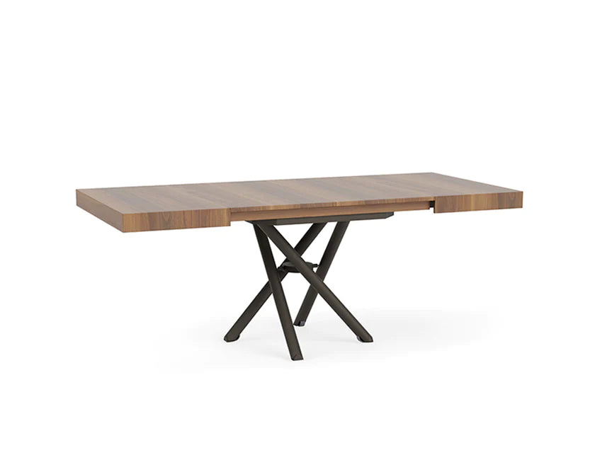 Transforming coffee-to-dining table in up position, white background.