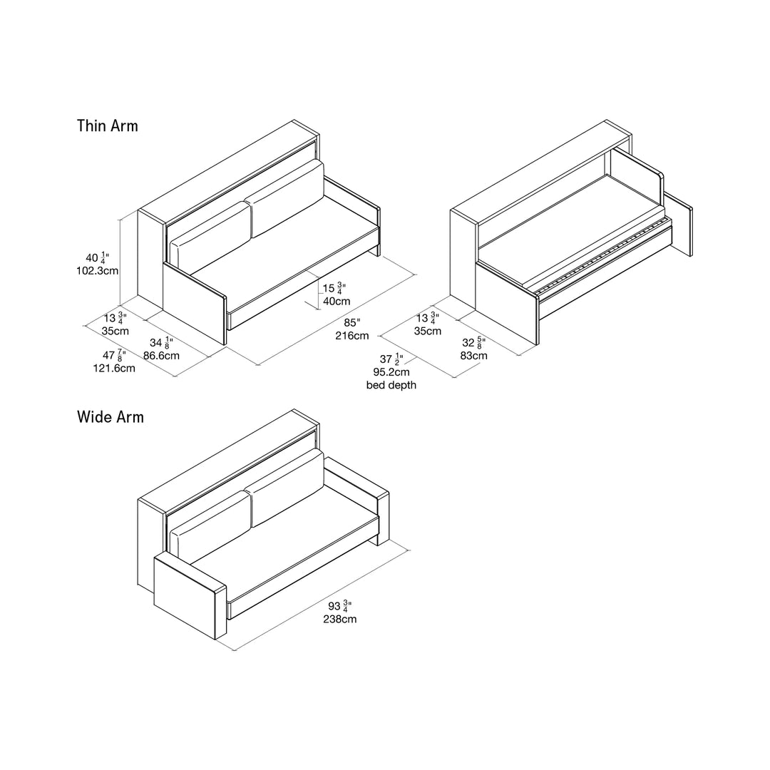 CLEI Kali Sofa 120 - horizontal wall bed with sofa dimensions