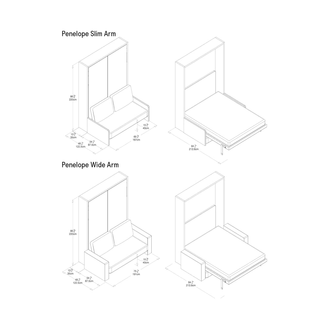 CLEI Penelope Sofa - wall bed with sofa - dimensions
