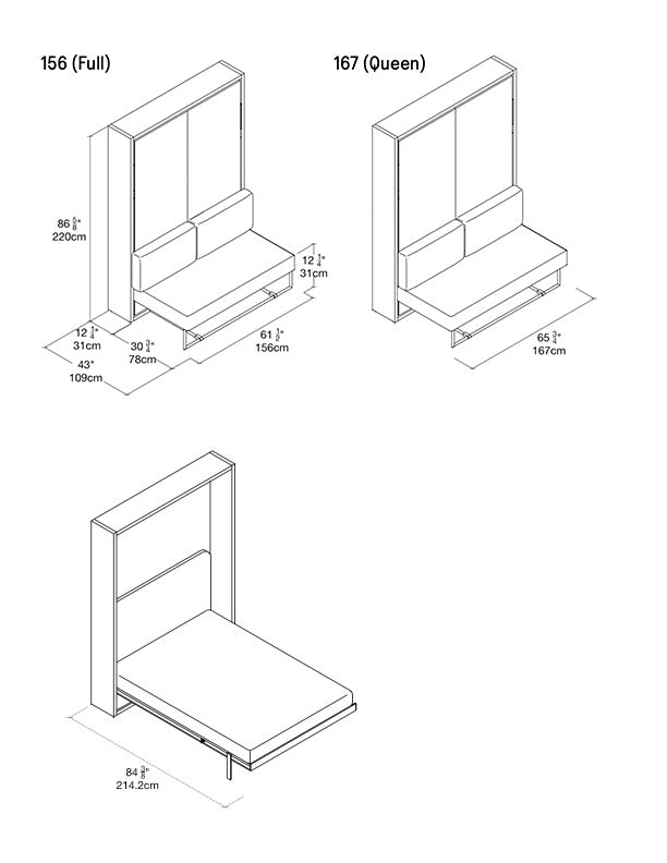 Clei Ulisse Sofa wall bed dimensions.