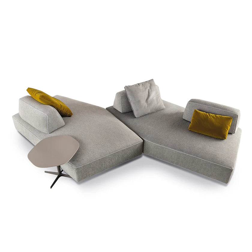 Modular sofa with pentagonal seat.