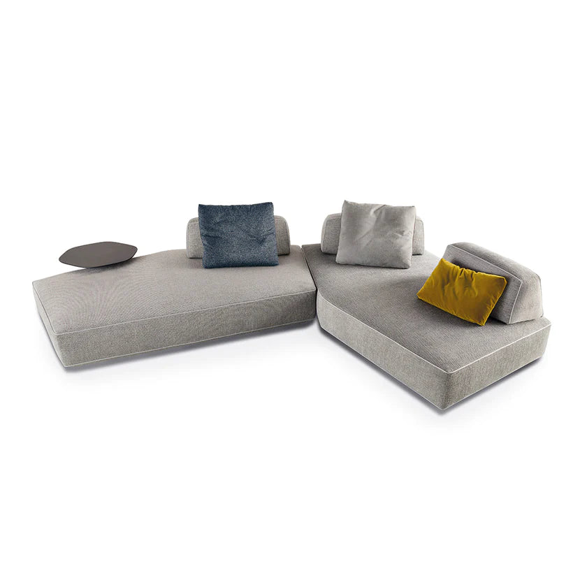 Modular sofa with pentagonal seat.