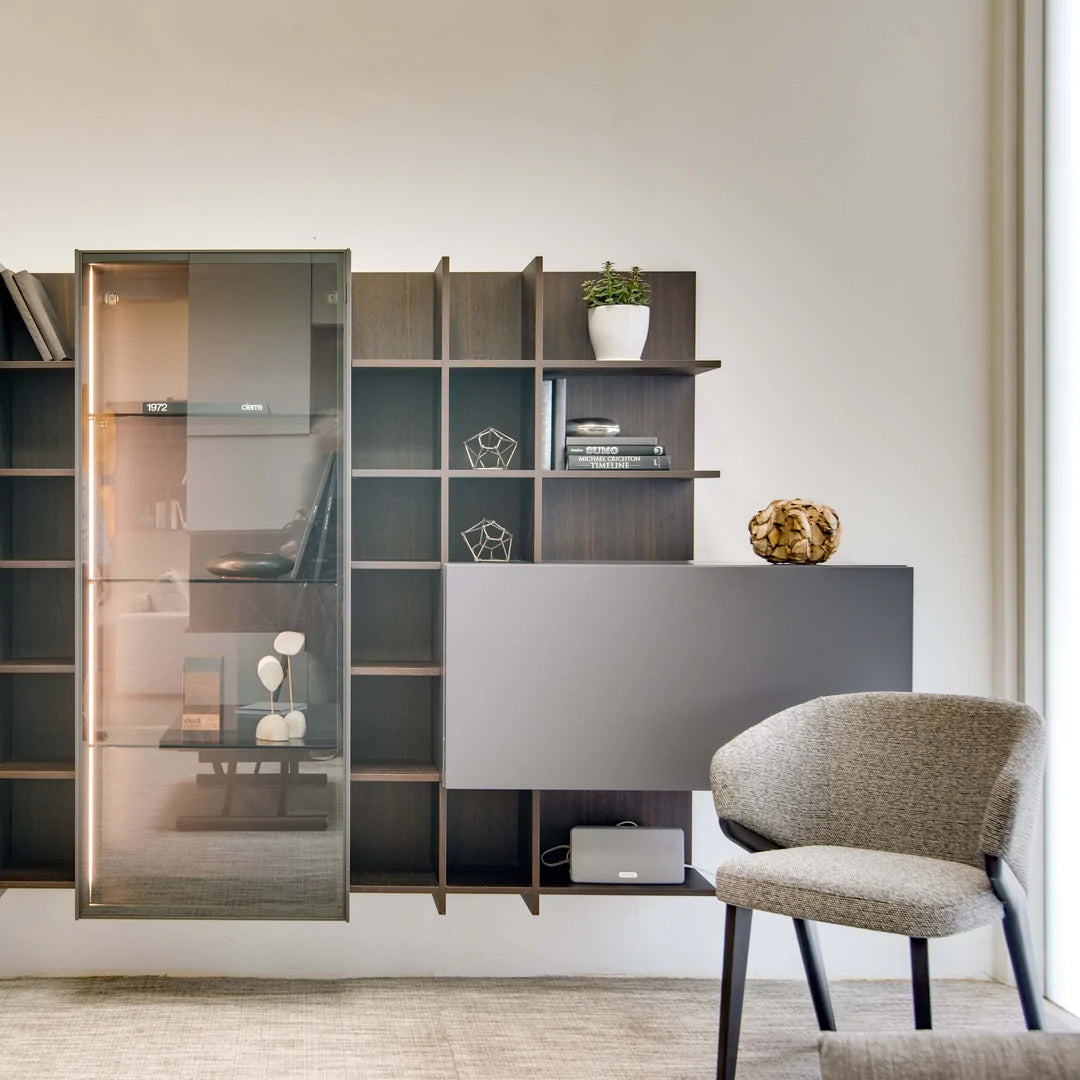 Wall mounted desk with storage, closed. Computer hidden.