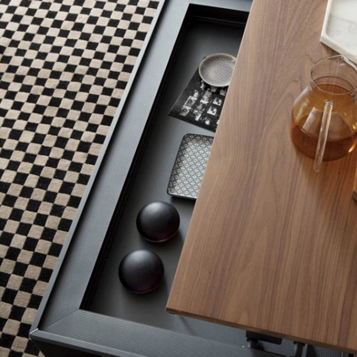 Storage within the base of Metrino coffee table.