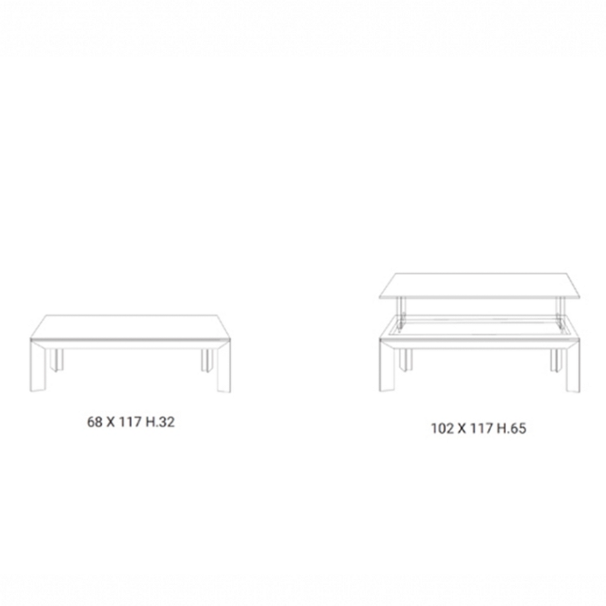 Metrino coffee table technical drawing with dimensions.
