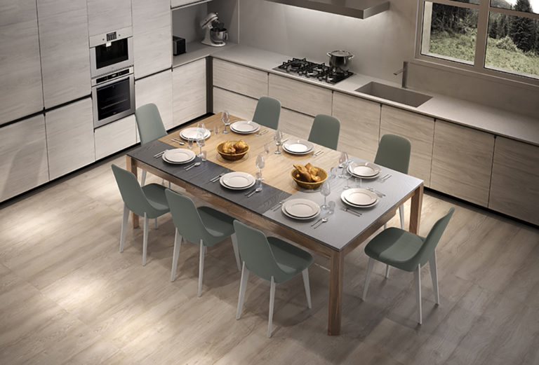 Extendable dining table set for 8 people.