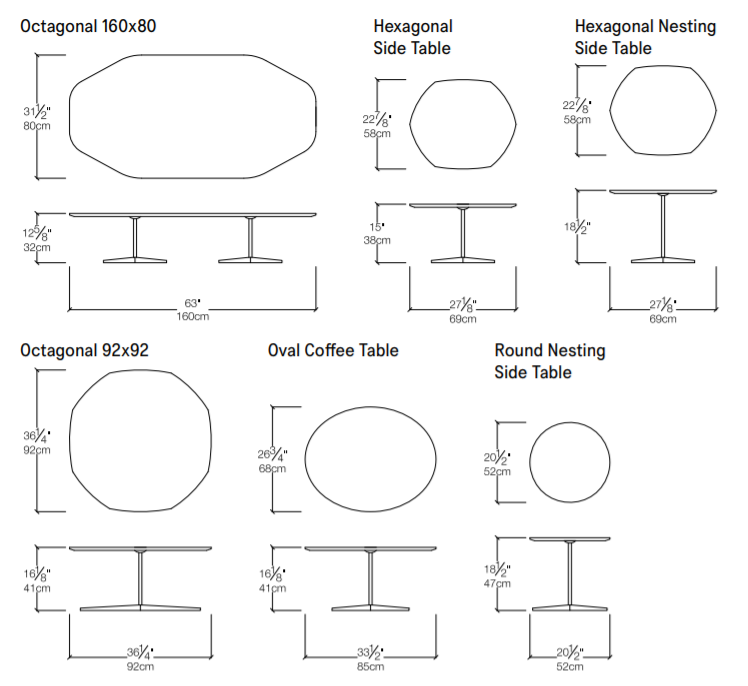 Flex table drawings with dimensions.