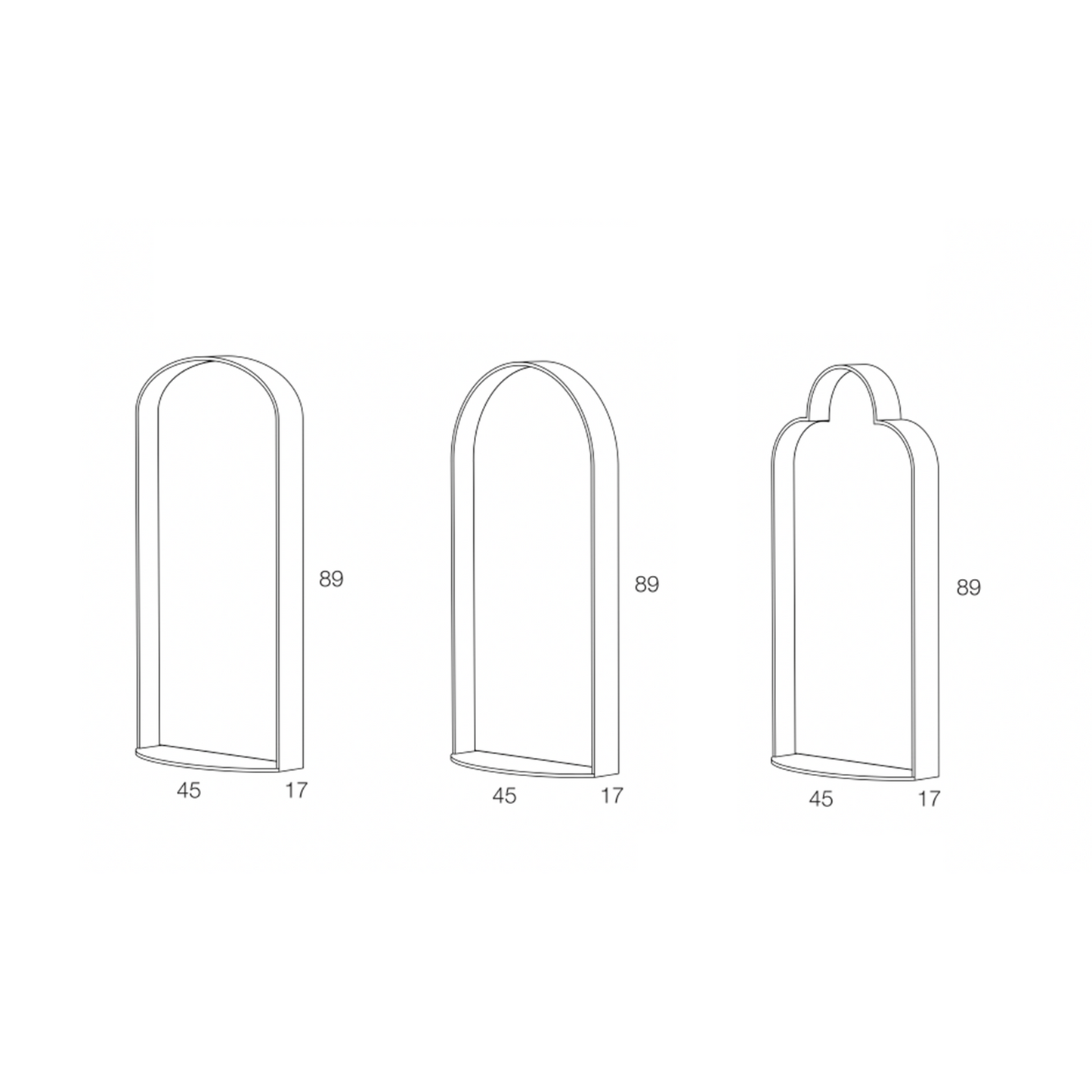 Technical drawing of mirrors with dimensions.