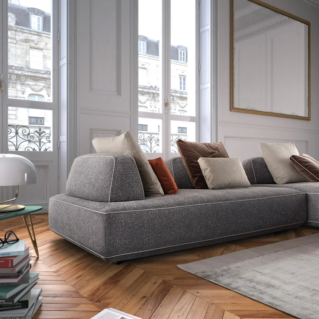 Flex modular sofa with plush cushions and movable backrests