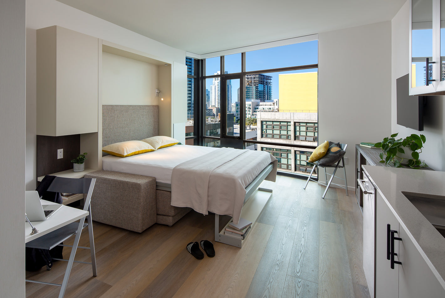 Open wall bed in apartment unit, San Diego