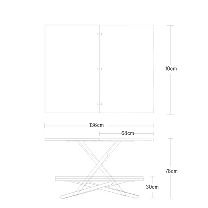 Dimensions of Lotus transforming table in coffee and dining table versions