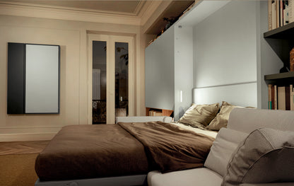 Wall bed with sectional sofa in living room