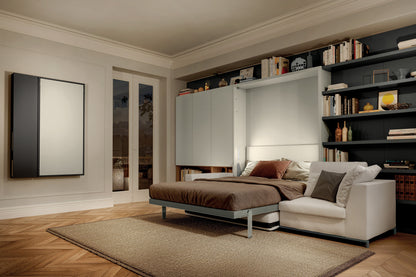 Wall bed open in apartment living room
