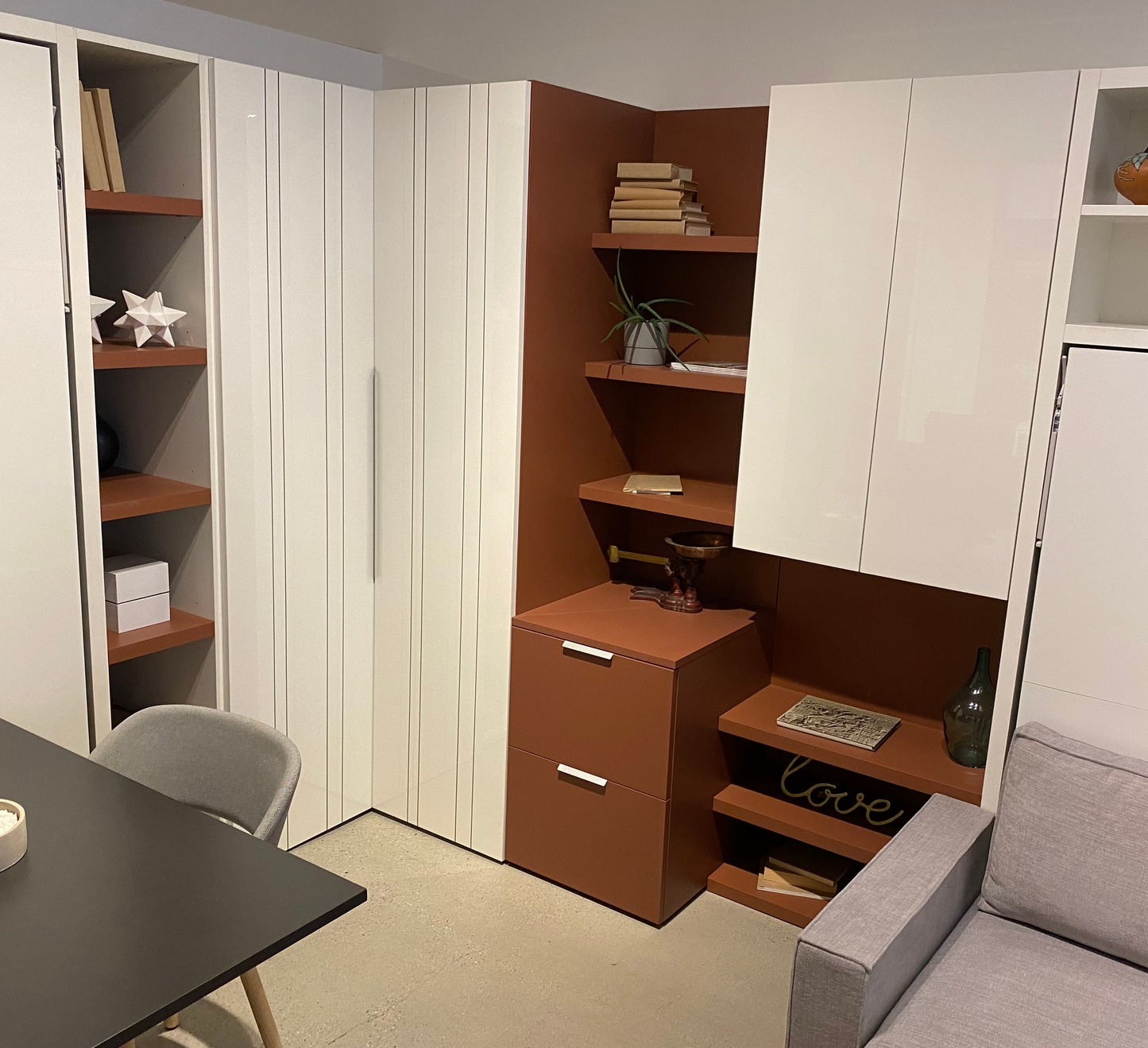 Cabinet configuration with shelving