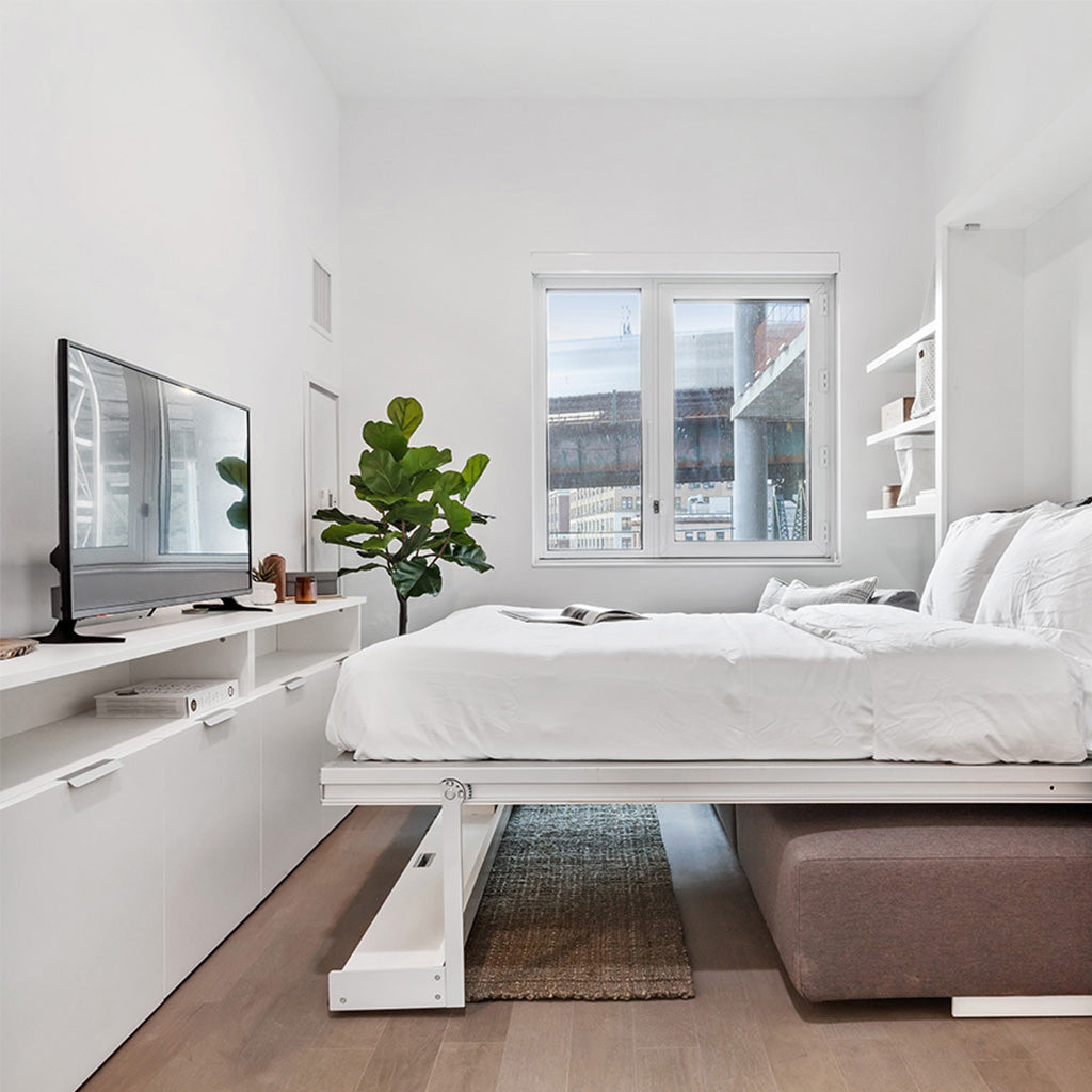 Open wall bed in real estate development, NY