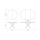 Technical drawings of circular expanding dining table, with dimensions.
