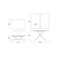 Katana transforming coffee table technical drawing with dimensions.