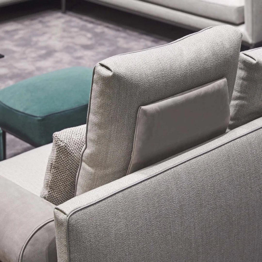 Close up of removable backrests on Byron sofa.