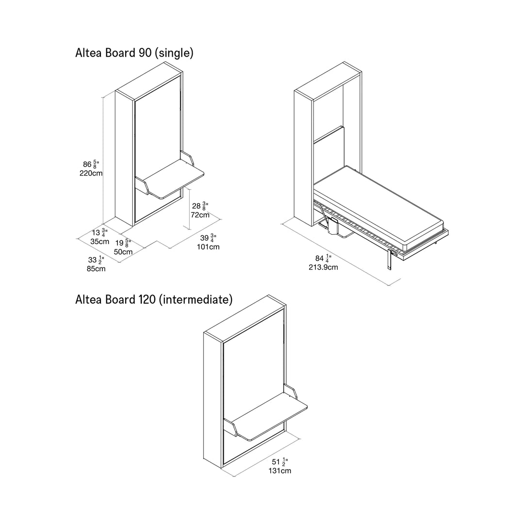 CLEI intermediate Altea Board 120 and Altea Board 90 dimensions