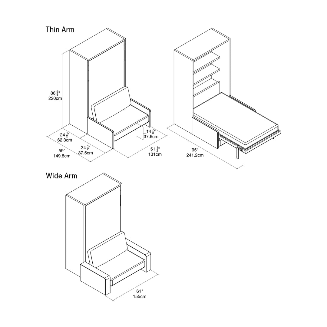 CLEI intermediate Altea Sofa 120 wall bed dimensions - deep version