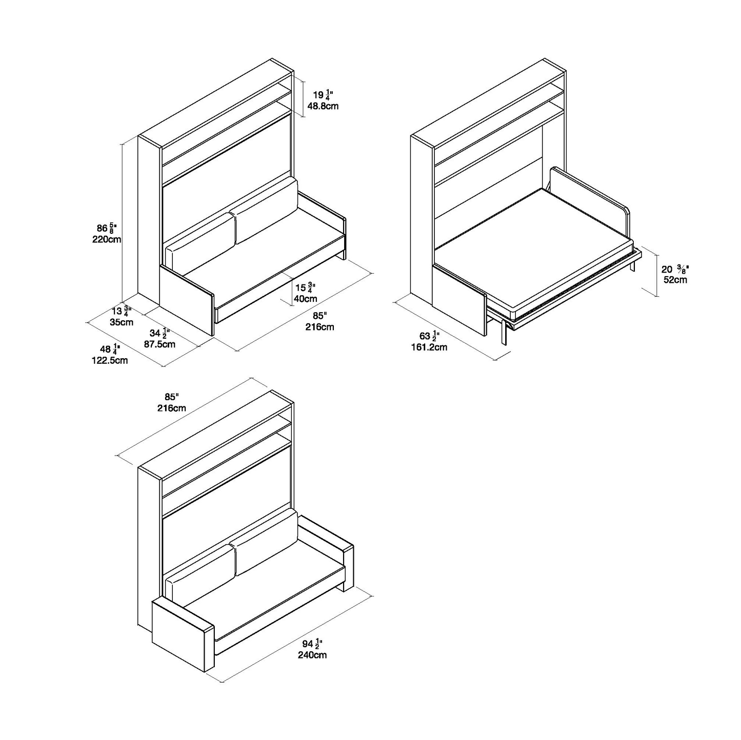 CLEI Circe Sofa horizontal wall bed dimensions