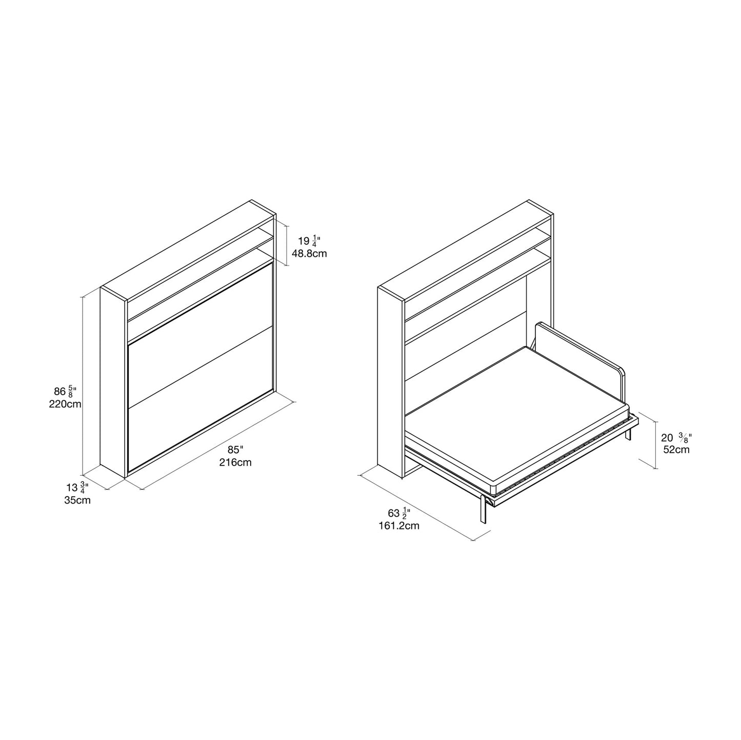 CLEI Circe horizontal plain wall bed dimensions
