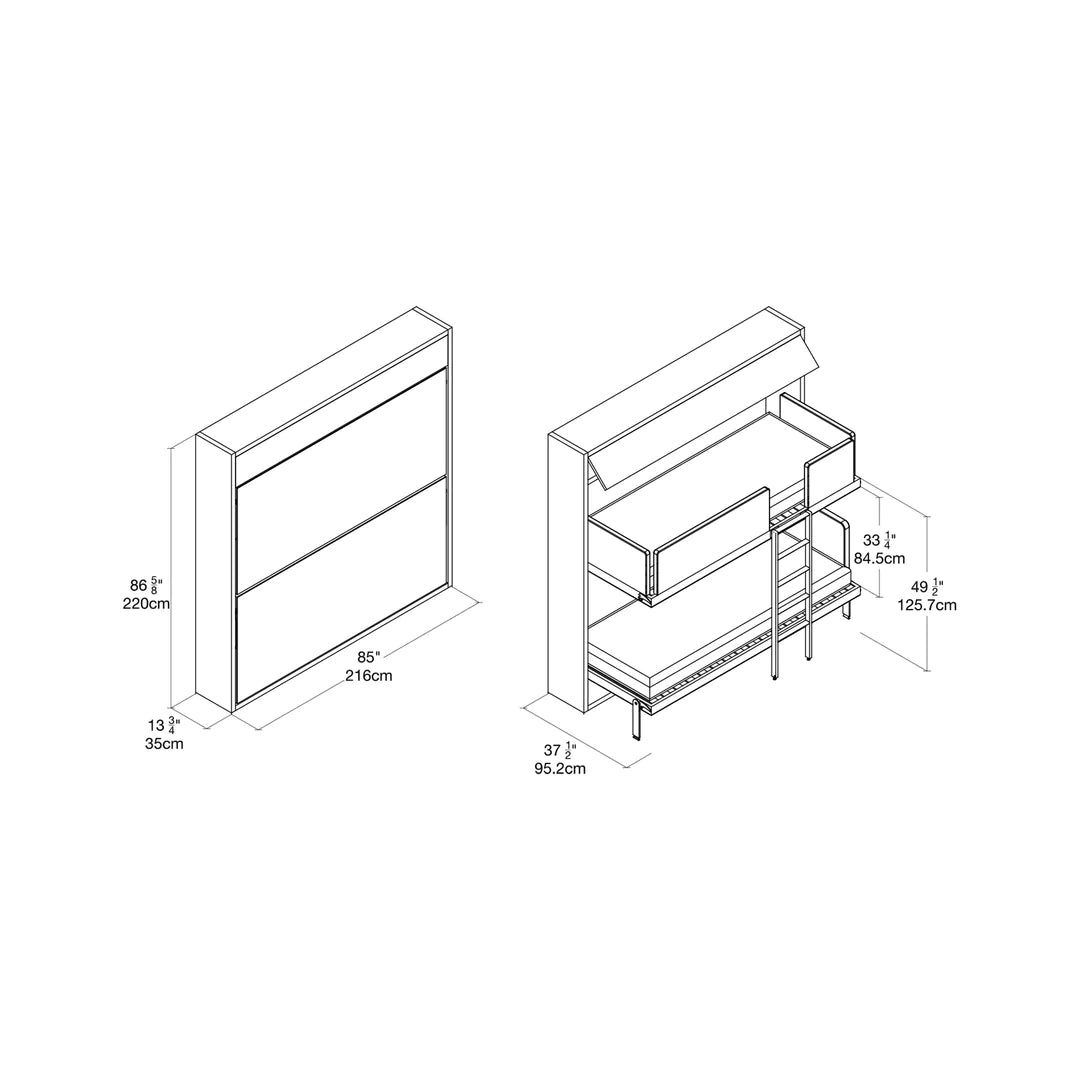 CLEI Kali Duo - horizontal wall bunk bed dimensions