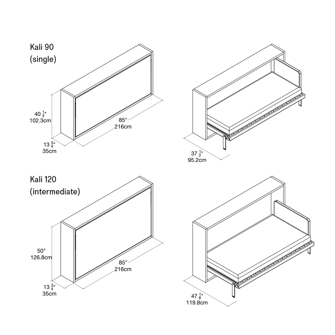 CLEI Kali single plain horizontal wall bed dimensions
