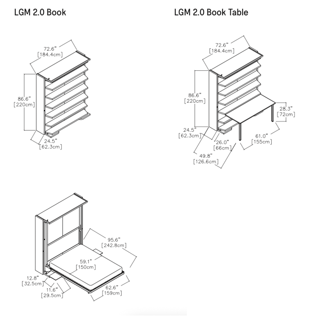 CLEI LGM bookshelf wall bed dimensions