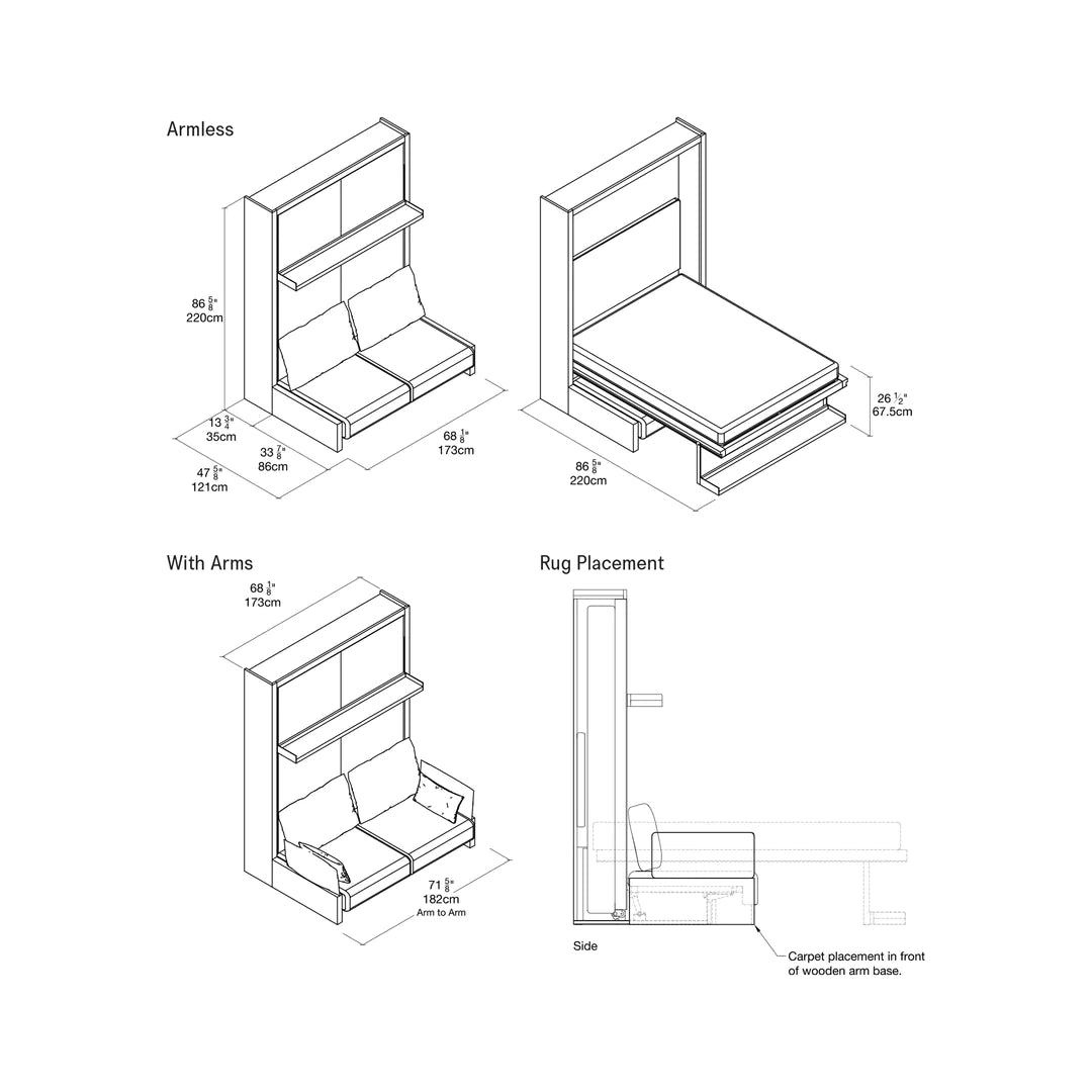 CLEI Nuovoliola Sofa wall bed - dimensions