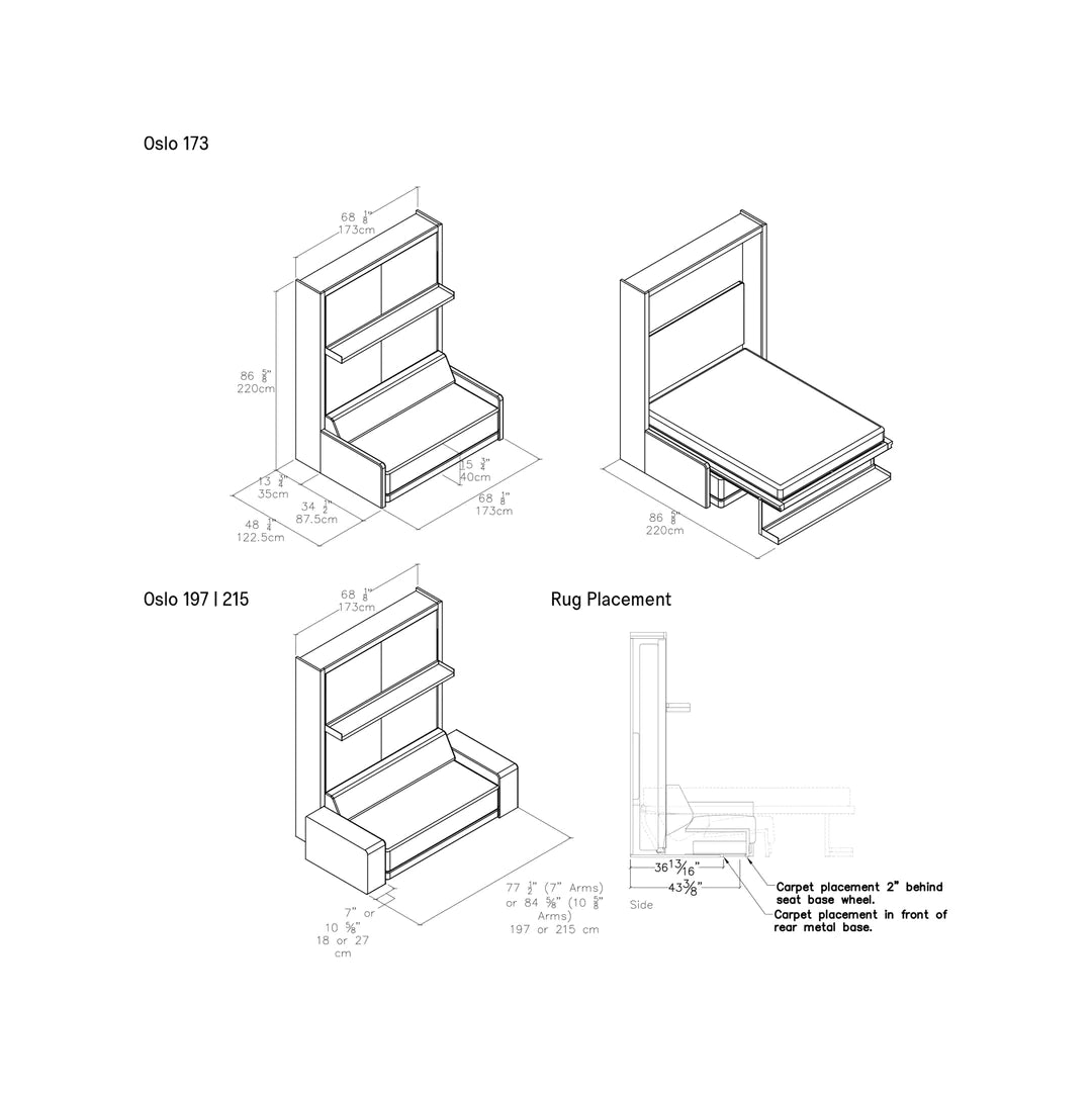 CLEI Oslo Sofa wall bed - dimensions