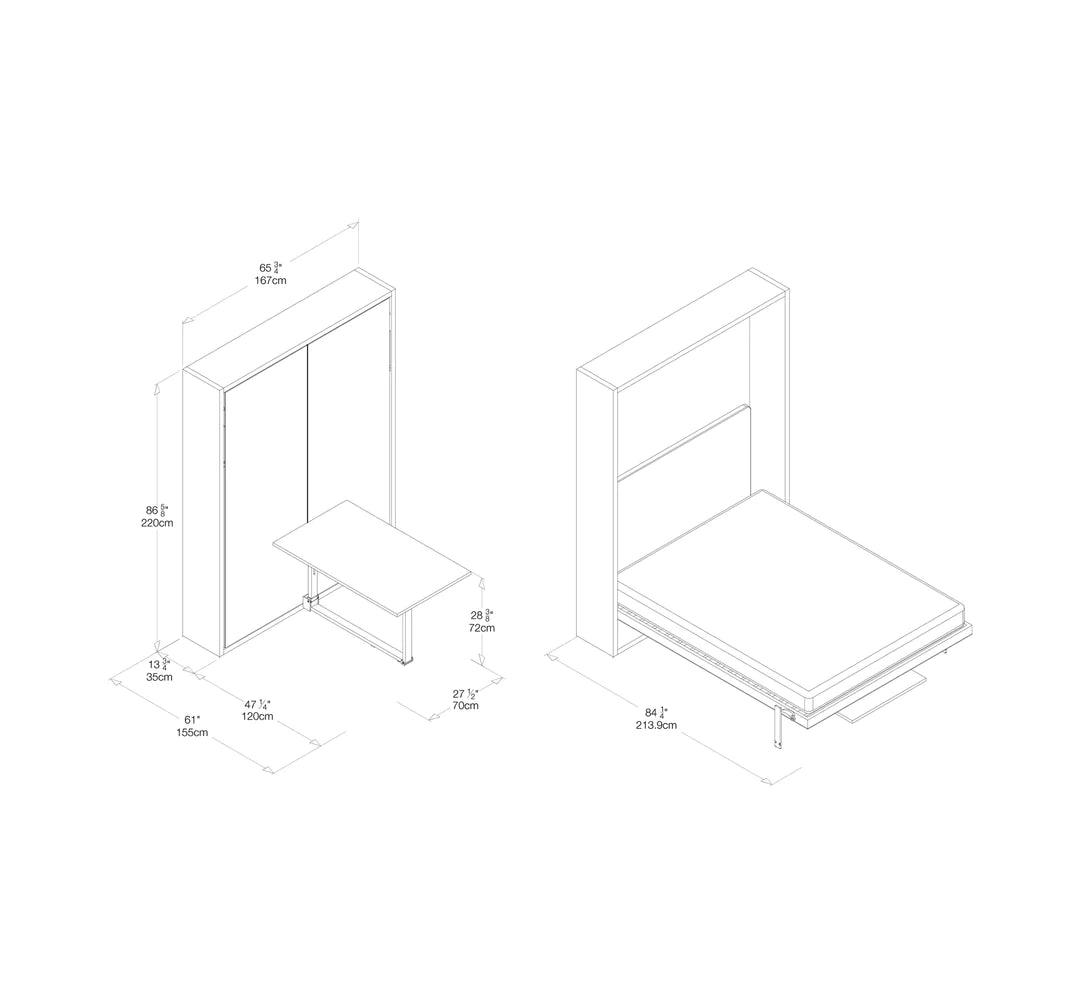 CLEI Penelope Dining - wall bed with integrated dining table -  dimensions