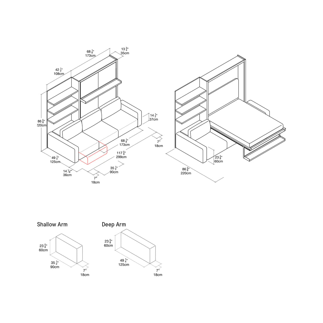 CLEI Swing Sectional Sofa - wall bed with sofa - dimensions