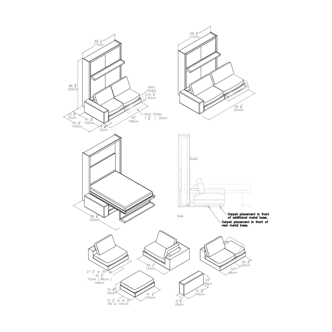 CLEI Tango Sectional Sofa - wall bed with sofa - dimensions