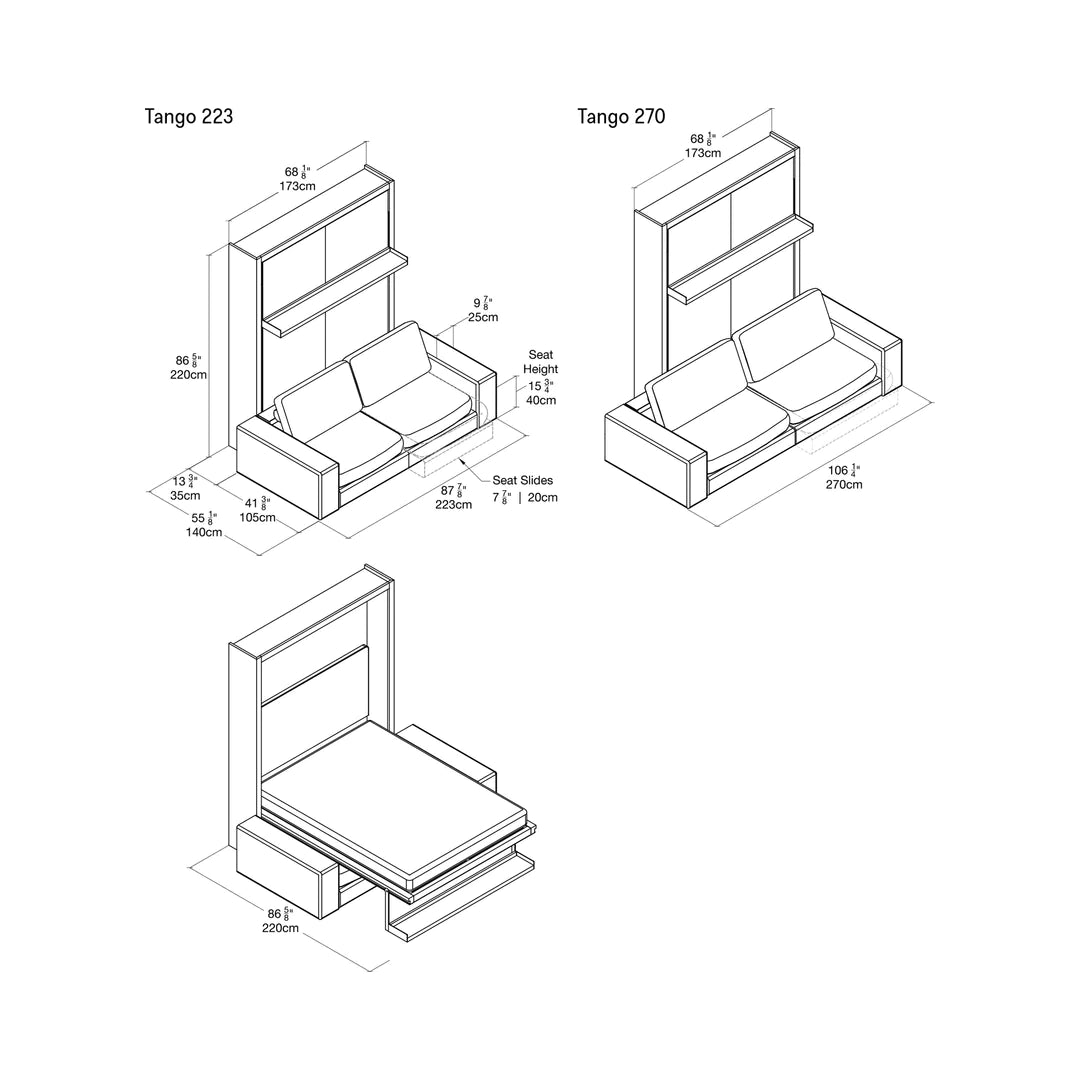 CLEI Tango Sofa - wall bed with sofa - dimensions