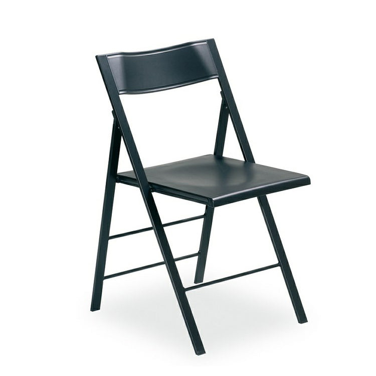 Folding dining chair finished in black.