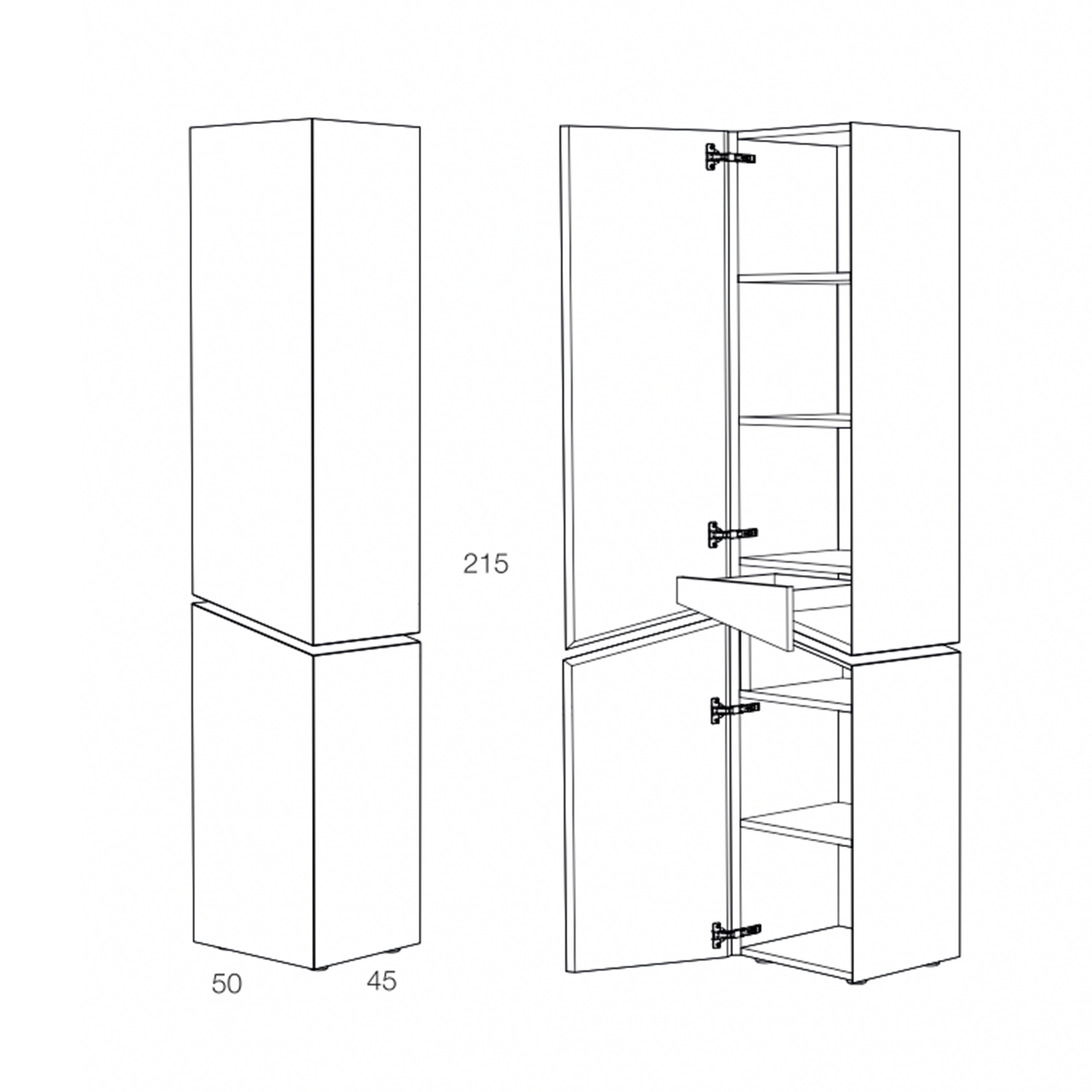 Technical drawing of Samurai storage cabinet with dimensions.