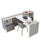 Table pivoted out, perpendicular to storage unit.