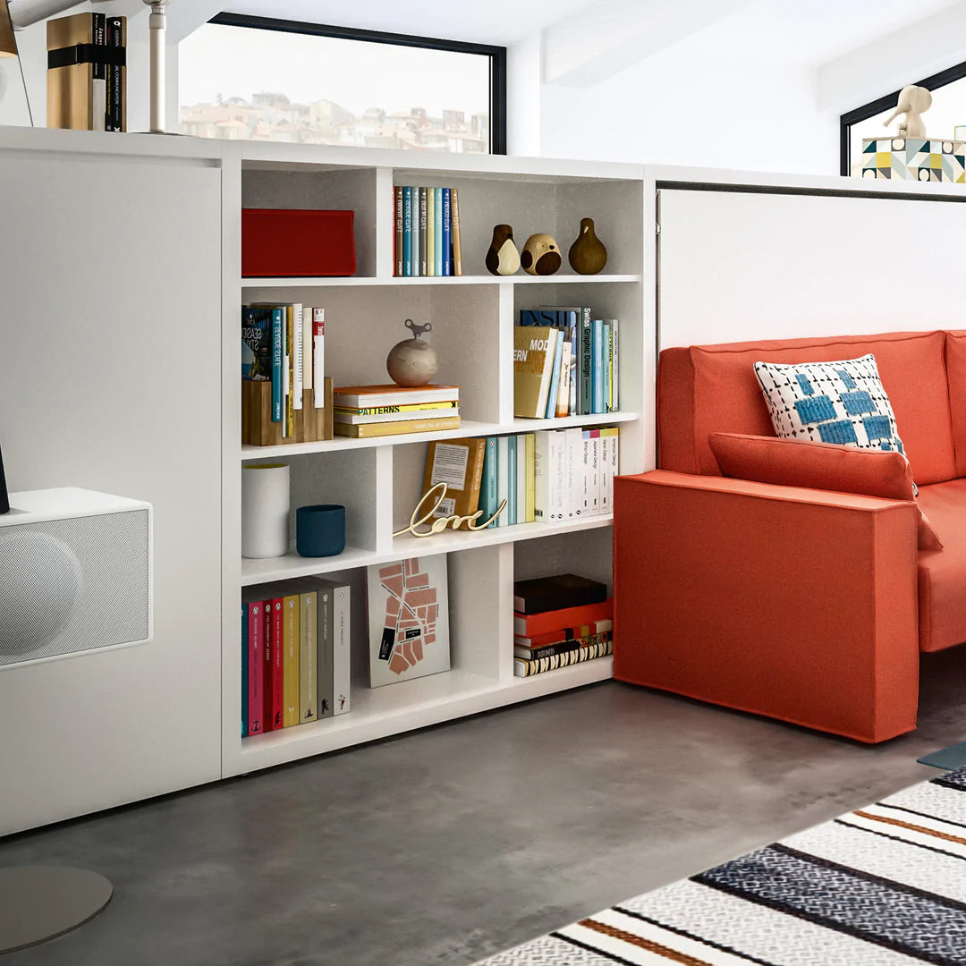 Modular bookcase with Kali Sofa wall bed.