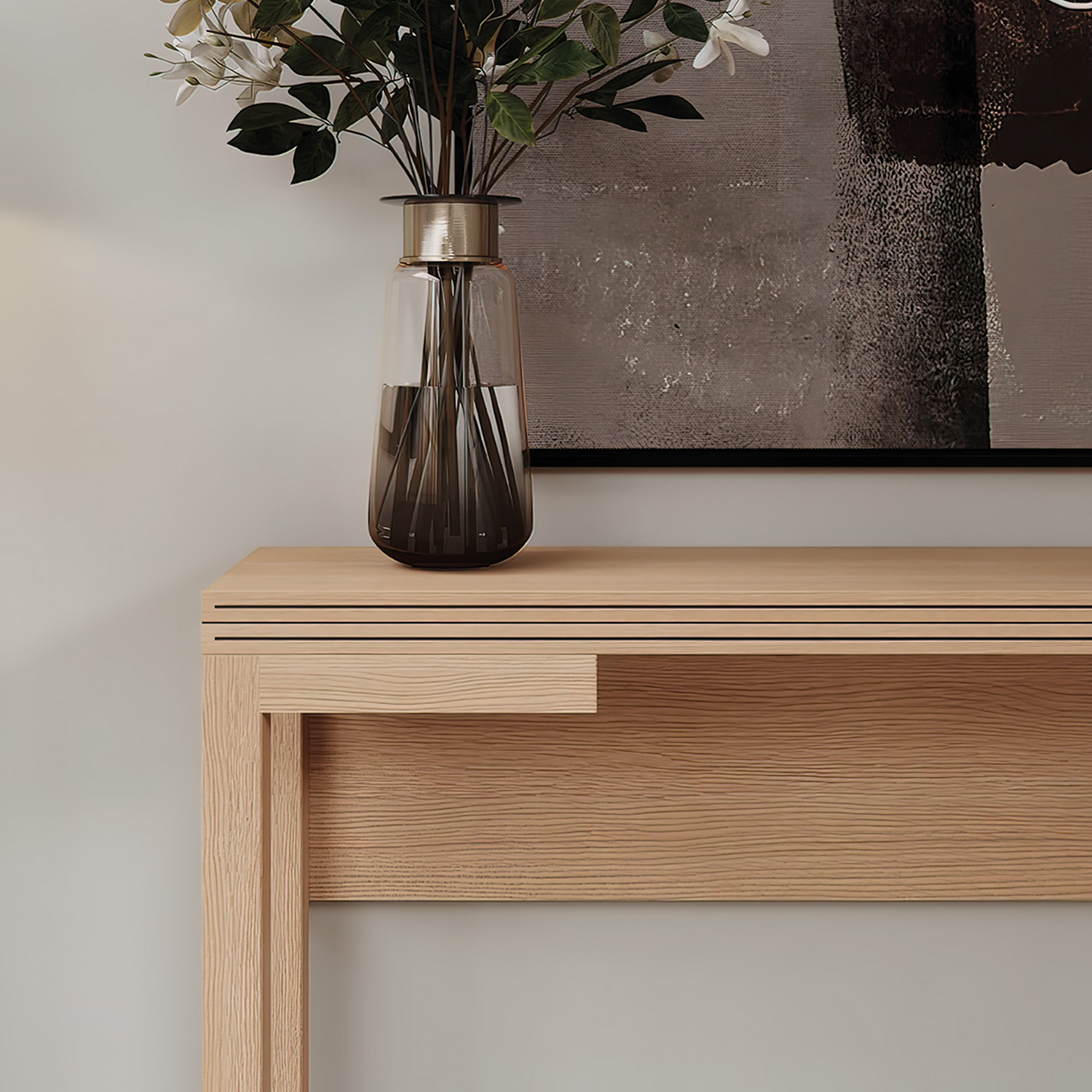 Close up of Papillon wooden console table.