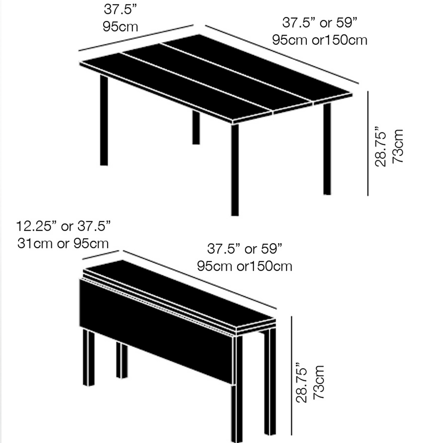 Console table technical drawing with dimensions.