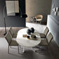Top view of Soleil table expanded at dining height.