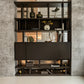 Shelving unit between two walls, acting as a room divider.