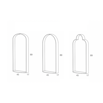 Technical drawing of mirrors with dimensions.